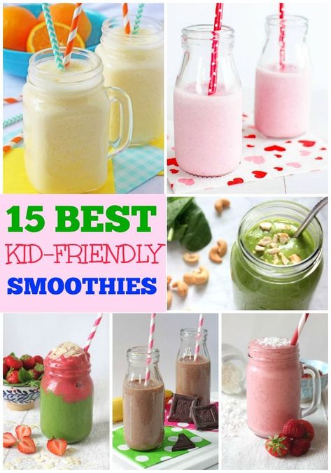 15 Delicious Smoothie that even the pickiest of children will love! #smoothie #smoothiesforkids #kidsfood #kidsdrinks Kids Breakfast Smoothie, Breakfast Smoothies For Kids, Kid Friendly Smoothies, Apple Smoothie Recipes, Healthy Smoothies For Kids, Toddler Smoothies, Blackberry Smoothie, Smoothie Fruit, Toddler Recipes