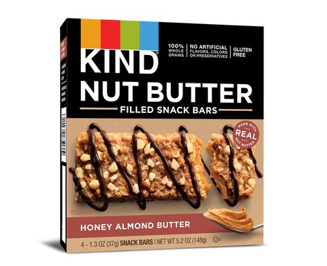 We made a soft, whole grain bar (with just a touch of honey!), filled it with real, creamy almond butter, and topped it all off with a chocolatey drizzle and crunchy chopped almonds. Kosher Snacks, Low Sodium Snacks, Granola Snacks, Healthy Snack Bars, Gluten Free Bars, Snacks To Buy, Healthy School Snacks, Korean Supplements, Peanut Butter Snacks