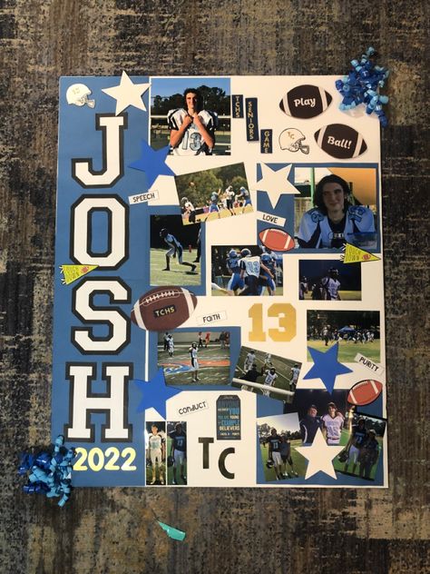 Senior Football Posters, Soccer Senior Night Posters, Senior Poster Board Ideas, Poster Board Ideas, Football Scrapbook, Senior Night Football, Soccer Senior Night, Senior Poster, Volleyball Senior Night