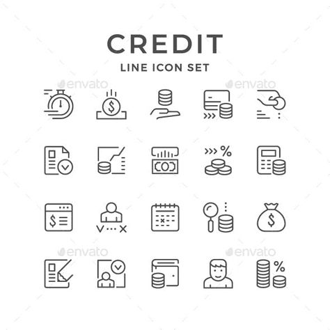 Set Line Icons of Credit - Man-made objects Objects Organisation, Payment Icon, Finance Icons, Icon Design Inspiration, Finance Logo, Icon Sets, Star Wars Logo, App Design Inspiration, Best Icons