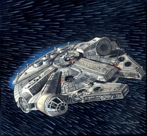 Star Wars – Millennium Falcon by Jilub Millenium Falcon Painting, Millenium Falcon Art, Millenium Falcon Tattoo, Falcon Drawing, Star Wars Tattoo Sleeve, Star Wars Millenium Falcon, Falcon Art, Imperial Star Destroyers, The Millennium Falcon