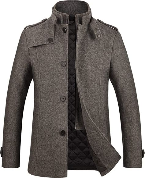 WULFUL Men's Slim Fit Winter Wool Coat Long Trench Coat Business Jacket at Amazon Men’s Clothing store Short Trenchcoat, Mens Dress Coat, Long Coat Men, Blazer Outfits Men, Overcoat Men, Business Jacket, Wool Winter Coat, Winter Trench Coat, Long Winter Coats