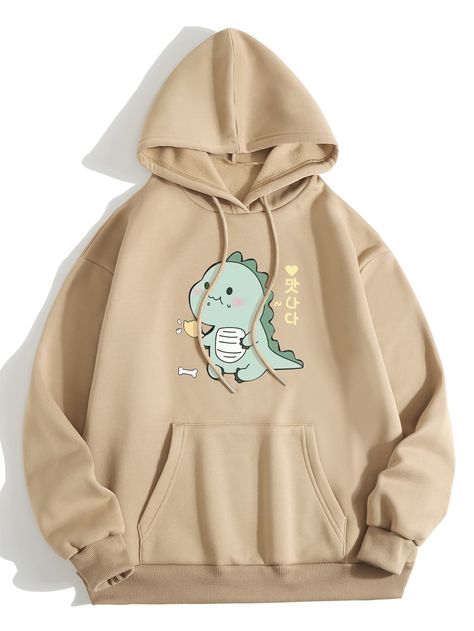 Cartoon And Korean Letter Graphic Drawstring Thermal Lined Hoodie Trendy Hoodies, Stylish Hoodies, Cute Dress Outfits, Lined Hoodie, Cute Sweatshirts, Plus Size Kleidung, Really Cute Outfits, Kawaii Clothes, Dream Clothes