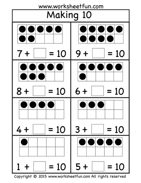 Free Making Ten Worksheet FF7 Ten Frames Kindergarten, Making Ten, First Grade Worksheets, Worksheets Kindergarten, Numbers Kindergarten, Fractions Worksheets, Subtraction Worksheets, Addition Worksheets, Ten Frame