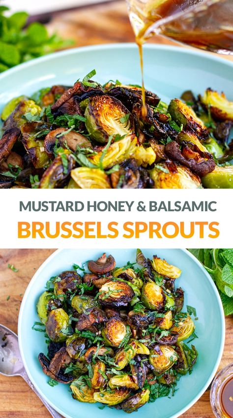 Balsamic Brussels Sprouts, Sprouts Recipe, Honey Balsamic, Roasted Brussels Sprouts, Roasted Brussel, Sprout Recipes, Brussels Sprouts Recipe, Mustard Dressing, Roasted Brussel Sprouts