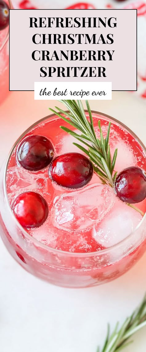 Image for Refreshing Christmas Cranberry Spritzer Cranberry Garnish For Drinks, Holiday Spritzer Cocktails, Christmas Spritzer Cocktails, Sparkling Cranberry Cocktail, Cranberry Wine Spritzer, Cranberry Spritzer Non Alcoholic, Winter Spritzer Drinks, Cranberry Christmas Drink, Cranberry Spritzer Cocktails