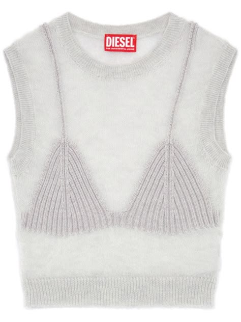 light grey mohair blend knitted construction ribbed trim crew neck sleeveless cropped straight hem Knitted Lace Top, Knit Top Aesthetic, City Dress, Knit Tank Top, Knit Tops, Dolce E Gabbana, Knitwear Design, Summer Beach Wear, Knitted Tank Top