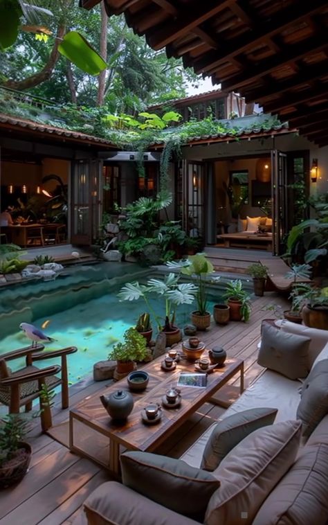 Jungle House Aesthetic, Jungle Hotel, Jungle House, Casas Coloniales, Dream House Interior, Design Your Dream House, Sims House, Dream House Exterior, Dream House Decor