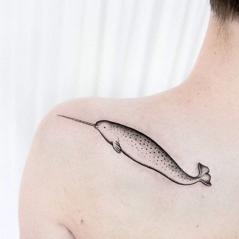 Hi #cute #psycho #narwhal #fakeunicorn #weird #dotwork #btattooing #blacktattooart #north #dottattoo Kesha Tattoo, Narwal Tattoo, Aquatic Tattoos, Narwhal Tattoo, Hi Cute, Noir Tattoo, Lotusblume Tattoo, Canadian Tattoo, Tat Inspiration