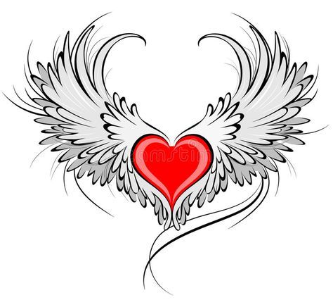 Red heart of an angel. Artistically painted red heart with angel wings gray, decorated with black smooth contour stock illustration Angel Tats, Wing Quotes, Heart Pentagram, Facebook Cover Images Wallpapers, Heart With Angel Wings, Heart With Wings Tattoo, Facebook Cover Photos Hd, Master Drawings, Facebook Cover Photos Love