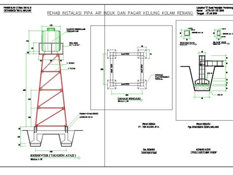 Construction elevated tank high 6 meter (292.03 KB) | Bibliocad Steel Water Tanks, Water Well Drilling, Factory Architecture, Steel Gate Design, Tank Stand, Tower Stand, Courtyard Design, Water Storage Tanks, Building Plans House