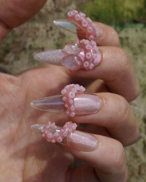 do.nailsart on Instagram: "Octopus inspired design 🐙🐙🐙  #donailsart #NailArt #NailFashion #NailStyle #pressonnails" Octopus Nails Design, Rabbit Nails Design, Tentacle Nails, Squid Nails, Octopus Nail Art, Octopus Nails, Pool Nails, Nail Ink, Fish Nails