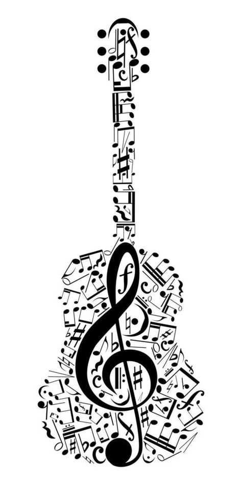 Abstract guitar silhouettecomposed of musical signs, notes. Guitar Abstract, Tattoo Wave, Music Silhouette, Abstract Guitar, Music Sign, Characters Halloween, Music Notes Art, Guitar Vector, Guitar Drawing