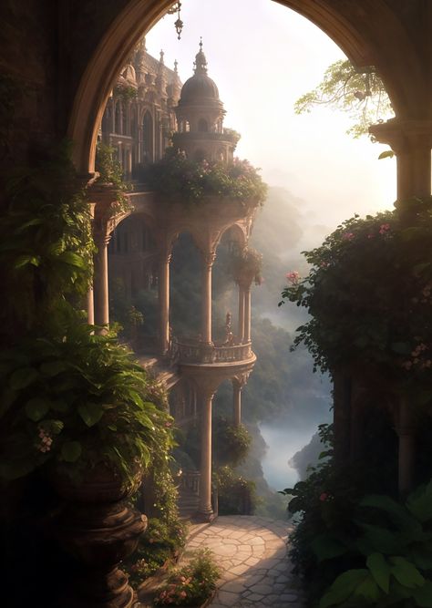 Nature Castle Aesthetic, Greek Palace Concept Art, Elven Castle Interior, Elfhame Palace Aesthetic, Palace Of Elfhame, Fairy World Aesthetic, Fae Castle, Elven Palace, Fae World