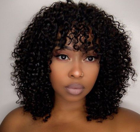 Short Curly Hair With Fringe Bangs, Short Curly Wig With Bangs, Shoulder Length Black Curly Hair, Curly Crochet With Bangs, Coily Hair Bangs, Crochet Curly Hair With Bangs, Curly Hair Bangs Black Women, 3c Curly Hair With Bangs, Coily Bangs