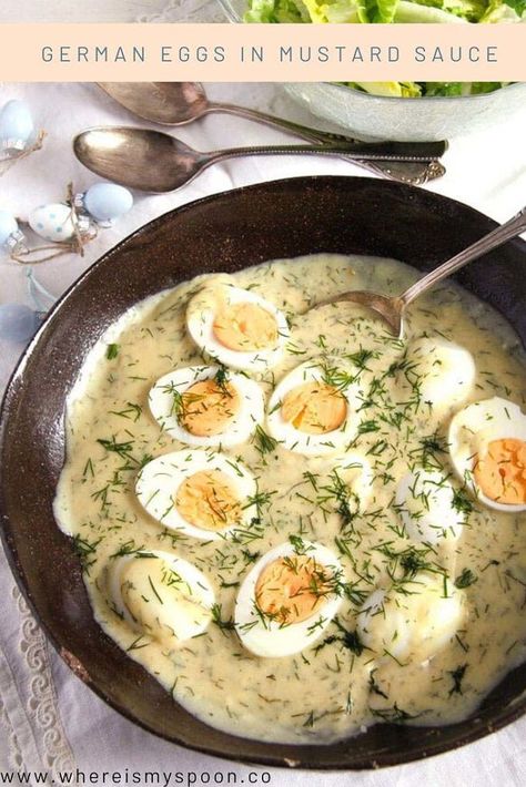 German Eggs, Leftover Hard Boiled Eggs, Boiled Egg Recipes, Best Egg Salad Recipe, German Food Authentic, Creamy Mustard Sauce, Egg Salad Recipe, Mustard Sauce, Egg Dish