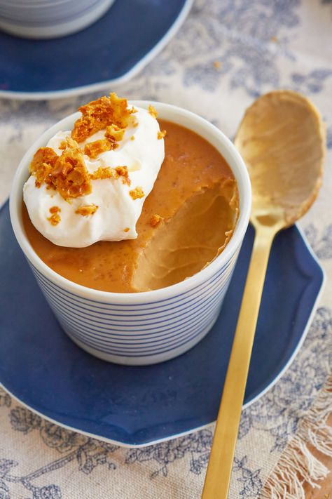 Salted Butterscotch Pot De Creme is sweet, smooth, and the butterscotch flavor is to die for. Creme Recipe, Snack Pack Pudding, Bigger Bolder Baking, Baking Cookbooks, French Dessert, Creamy Desserts, Baked Goodies, Cream Recipes, Food Printables