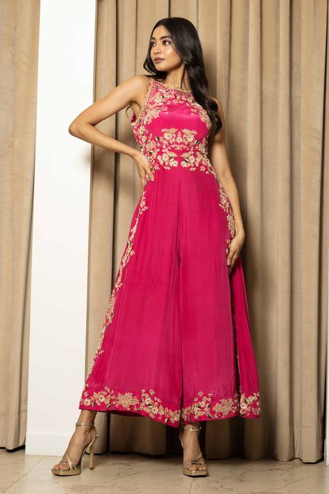 Jumpsuit Indian Wedding, Jumpsuit Indian, Summer Cocktail Attire, Applique Jumpsuit, V Neck Jumpsuit, Jumpsuit Pink, Western Dresses For Women, Embroidered Jumpsuit, Lehenga Designs Simple