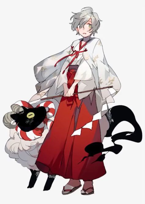 Male Shrine Maiden, Japanese Priestess Character Design, Shrine Maiden Oc, Shrine Outfit, Shrine Maiden Character Design, Shrine Maiden Anime, Fantasy Japanese Clothing, Shrine Maiden Outfit, Kimono Character Design