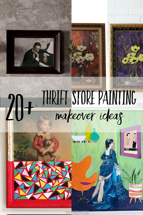 Upcycling, Thrift Store Art Makeover, Thrift Flip Decor, Thrift Store Makeover Ideas, Thrift Store Painting, Store Painting, Thrift Store Art, Thrift Store Upcycle, Thrift Store Makeover