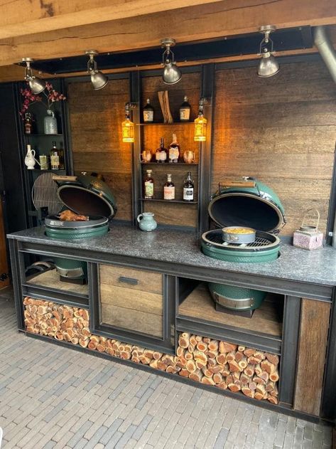 Outdoor Grill Station, Outdoor Kitchen Decor, Outdoor Kitchen Plans, Outdoor Bbq Kitchen, Backyard Kitchen, Bbq Kitchen, Outdoor Kitchen Patio, Apartment Patio Decor, Decorating Ideas On A Budget