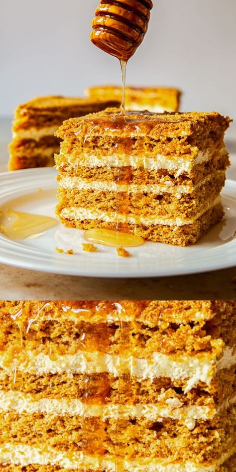 Medovik Russian Honey Cake, Georgian Honey Cake, Honey Cream Cake, Latvian Honey Cake, Lekach Honey Cake, Honey Cake Filling, Healthy Honey Cake, Medovik Honey Cake, International Cake Recipes