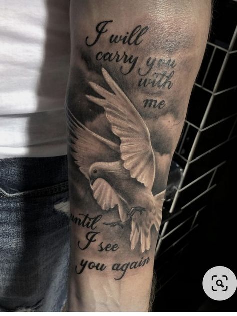 Rip Tattoos For Dad, Vines Tattoo, Pigeon Tattoo, Quetzalcoatl Tattoo, Memorial Tattoo Quotes, Tattoos For Dad Memorial, In Loving Memory Tattoos, Rip Tattoo, Half Sleeve Tattoos Forearm