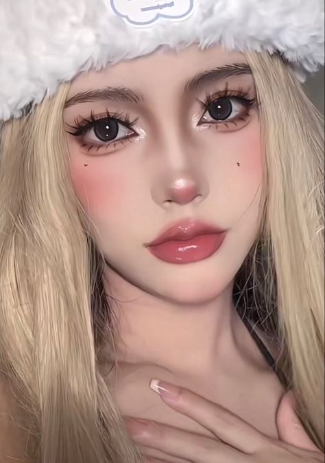 Doll Make Up Look, Korean Doll Makeup, Doll Makeup Pretty, Cute Doll Makeup, June Vibes, Doll Make Up, Doll Face Makeup, Face Texture, Porcelain Doll Makeup