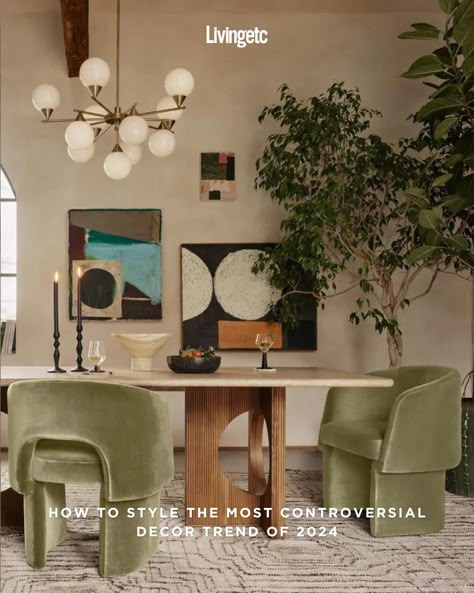 There's a new color trend that's surfacing in 2024, so we've compiled a versatile mix of ideas to get you started with the revival of this controversial shade   📸 Soho Home Art On The Wall, Soho Home, 아파트 인테리어, Small Kitchens, Soho House, Home Design Decor, Dining Room Design, Interior Inspo, 인테리어 디자인