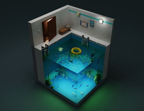 3d Pool, Shark Pool, Graphic Design Interior, 3d Blender, Board Game Design, Pool Rooms, Waterpark, Blender 3d, 3d Modeling