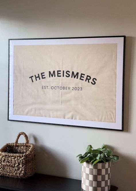 This flag is specific size made to fit a Target frame. The link to the frame is https://liketk.it/4FoNa Canvas fabric with black lettering  Please note: This flag will come with a raw hem, when you buy the frame, the matted backing will hide any frays.  This flag can be hung alone if preferred.  The dimensions of the flag are 24 x 36 inches Last Name Decor Ideas, Wedding Flags Outdoor, Last Name Wall Art, Last Name Home Decor, Last Name Wedding Signs, Flag On House, Wedding Sign Last Name, Last Name Wall Decor, Last Name Decor