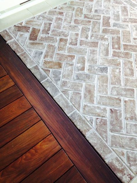 Brick to Wood Floor Transition Transition Kitchen, Stile Joanna Gaines, Brick Floor Kitchen, Brick Floors, Tile Border, Entryway Tile, Brick Companies, Victorian Kitchen, Real Estat