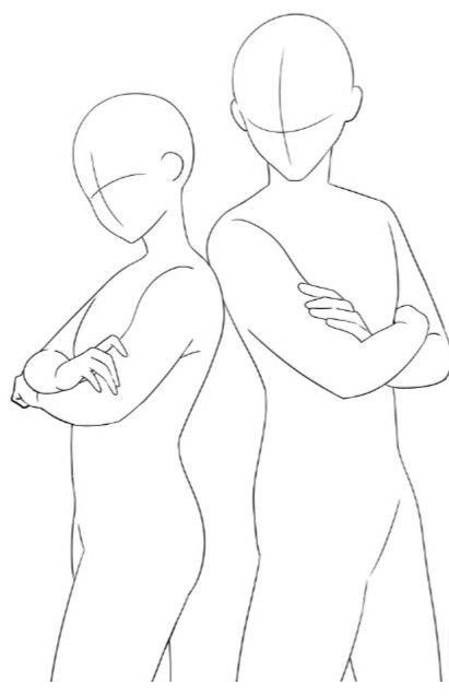 Two Person Template Drawing, Two People Back To Back Pose Drawing, Two People Standing Next To Each Other Drawing Reference, Drawing Templates Friends, 2 Friends Drawing Poses, Base Drawing Friends, Best Friends Drawing Reference, Two Best Friends Drawing Reference, Body Base 2 People