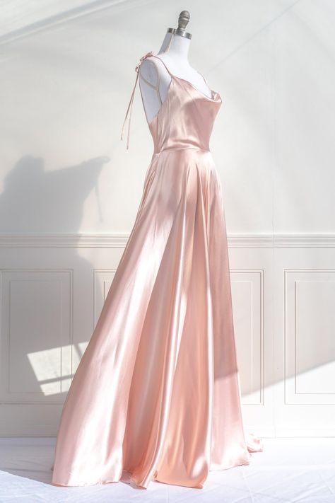 Aphrodite Dress - Pink - XL -  #Aphrodite #Dress #pink Pink Satin Dress Formal, Romantic Dresses Formal, Blush Pink Dress Aesthetic, Simple Pink Dress Classy, Pink Dress Royal, Pastel Pink Satin Dress, Hollywood Glamour Prom Dress, Pastel Formal Dresses, Pink Silk Prom Dress