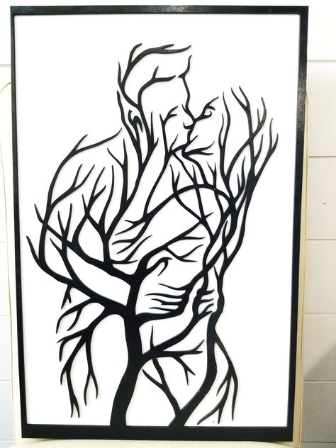 Wood Silhouette Art, Cool Silhouette Art Ideas, Pencil Art Love Couple, Silhouette Art Nature, Cool Silhouette Art, Rustic Farm Home, Tape Wall Art, Tree Of Love, Pencil Trees