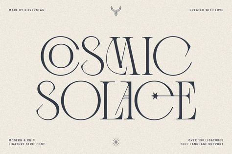 Cosmic Solace - Ligature Serif Font on Behance Font Ideas Aesthetic, Cosmic Branding, Celestial Font, Mama Medicine, Cosmic Font, Moon Typography, Cosmic Aesthetic, Ligature Font, Celestial Beings