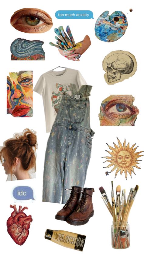 How To Dress Like An Artist Outfit, Messy Artist Aesthetic Outfit, Messy Artist Aesthetic, Artist Outfit Style Painter, Painter Outfits, Artist Outfit Style, Art Aesthetic Outfit, Artist Aesthetic Outfit, Painter Outfit