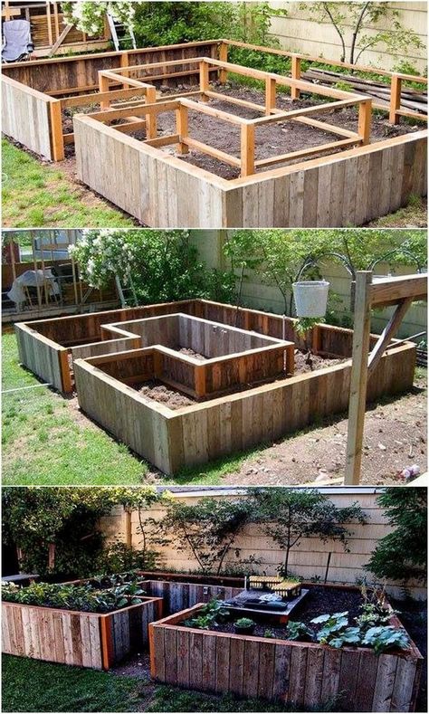 Raised Garden Designs, Garden Ideas To Make, Diy Projektit, Diy Raised Garden, Raised Garden Beds Diy, Garden Art Sculptures Diy, Garden Art Projects, Pallet Outdoor, Garden Art Crafts