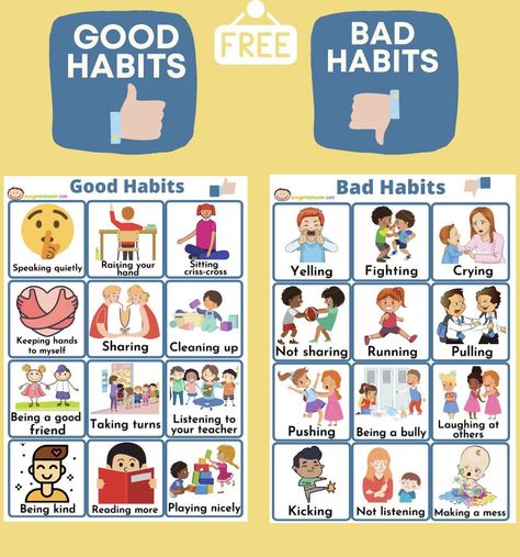 Manners Chart, Good Habits For Kids, Manners For Kids, Emotions Preschool, Bad Choices, Rules For Kids, Kindness Activities, English Activities For Kids, Learning English For Kids