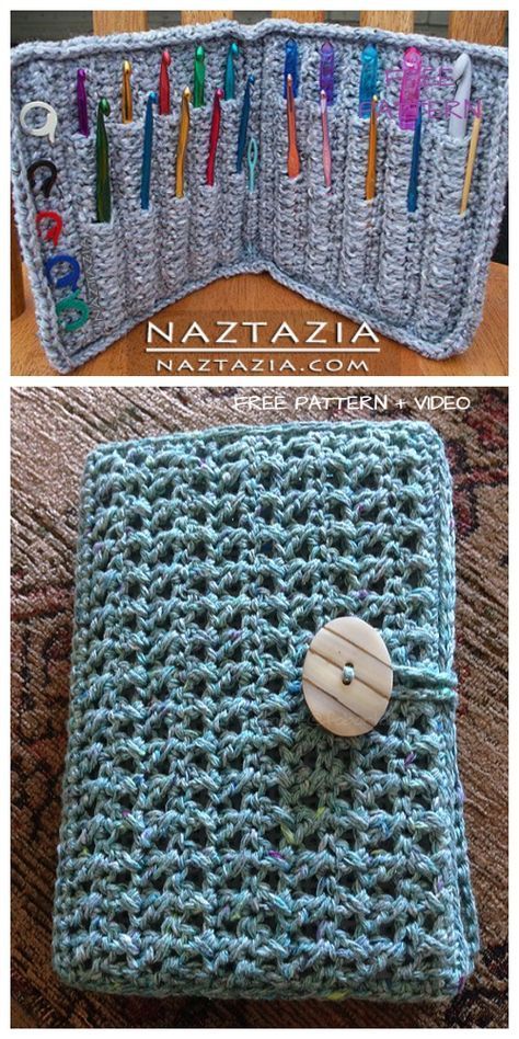 Crochet Hook Holder Case Free Pattern Video Tutorial Crochet Hook Holder Pattern, Crochet Hook Case Pattern, Crochet Hook Storage, Diy Crochet Hook, Crochet Hook Holder, Crochet Organizer, Crochet Hook Case, Crochet Case, Crochet Stitches Diagram