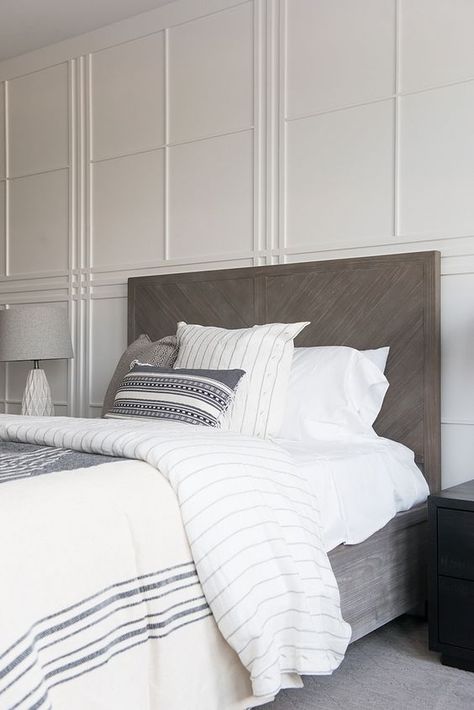 Millhaven Homes, Wallpaper Bedroom Feature Wall, Paneled Walls, White Modern Farmhouse, Feature Wall Bedroom, Coastal Living Rooms, Modern Farmhouse Design, Coastal Bedrooms, Up House