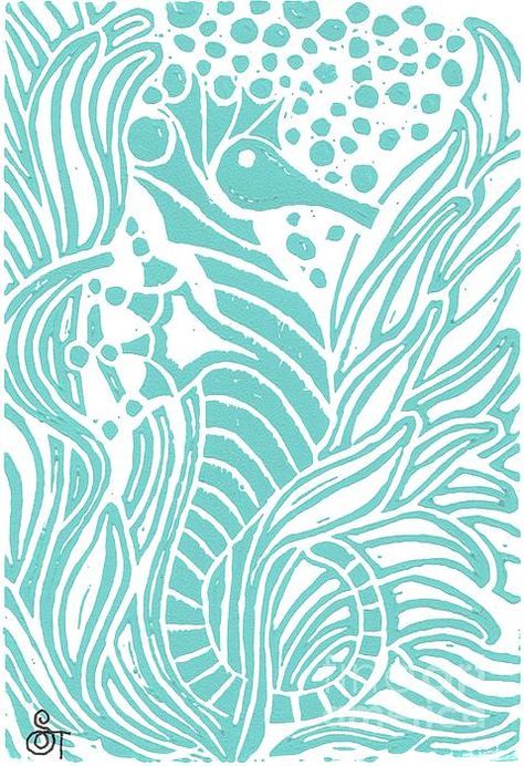 Aqua Seahorse Painting Seahorse Painting, Art Jellyfish, Seahorse Print, Seahorse Wall Art, Printmaking Inspiration, Sea Logo, Seahorse Art, Cooler Painting, Sea Horses