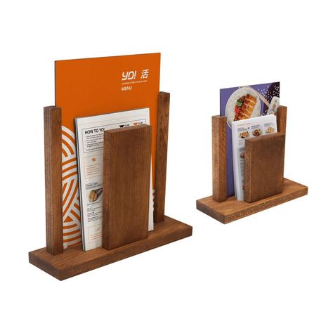 Menu Holder Ideas, Wooden Menu Stand, Wood Menu Holder, Wood Menu, Menu Table, Menu Stand, Display Posters, Brochure Holders, Stained Glass Door