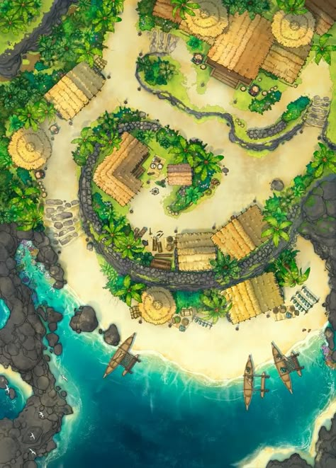 Tropical Island Village | Czepeku Maps Rainforest Map, Map Assets, Sea Map, Village Map, Dnd World, Building Map, Dnd World Map, Map Ideas, Dungeons And Dragons Art