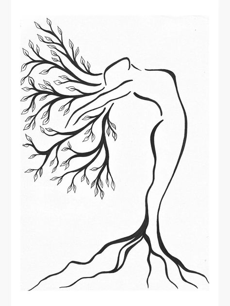 "Daphne" Art Board Print for Sale by Timeah Logie | Redbubble Woman Shape Drawing, Fine Line Art Drawings Simple, Womens Silhouette Drawing, Traceable Drawings To Paint, Drawings About Healing, Tree One Line Drawing, Woman Silhouette Painting, One Line Art Drawings, Silhouette Art Ideas