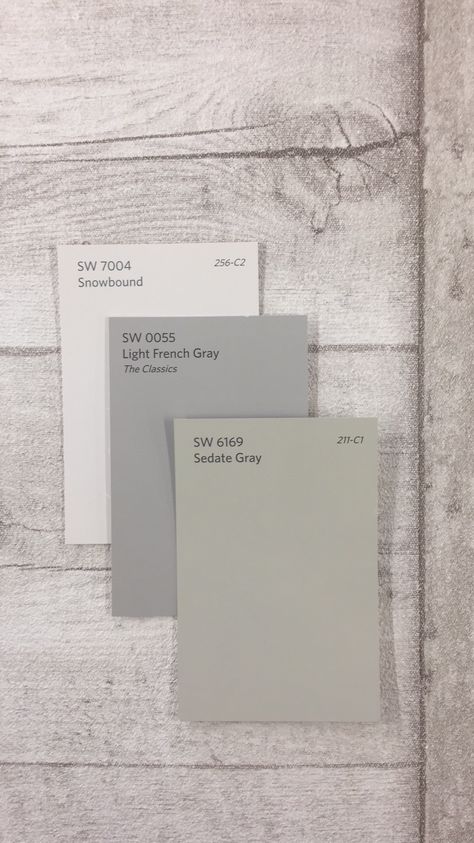 SW7004 Snowbound | SW0055 Light French Gray | SW6169 Sedate Gray . . . #design #interiordesign #paint #paintcolors #interiorpaint #longisland #hamptons #beach #architecture #wallpaper #nature #adventure #montauk #urban #modern #fitness #rustic #grays #purewhite #sw7004 #sw6169 #sw0055 #snowbound #lightfrenchgray #sedategray #city #nyc #newyork Sw7004 Snowbound, Sedate Gray, Interior Paint Colors Schemes, French Gray, Farmhouse Paint, Pintura Exterior, Paint Color Schemes, Interior Vintage, Rustic Kitchen Design