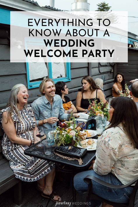 If you’re considering having a wedding welcome party, you’re in the right place. Here, you’ll find tips and ideas on how to make your wedding welcome party a fantastic addition to your special weekend festivities. | Image by Emily Klarer Photography Welcome Party Food Ideas, Wedding Meet And Greet Party, Wedding Welcome Cocktail Party, Wedding Welcome Ideas, Welcome Party Wedding Outfit, Weekend Wedding Ideas, Backyard Welcome Party, Welcome Party Wedding Ideas, Wedding Welcome Party Themes