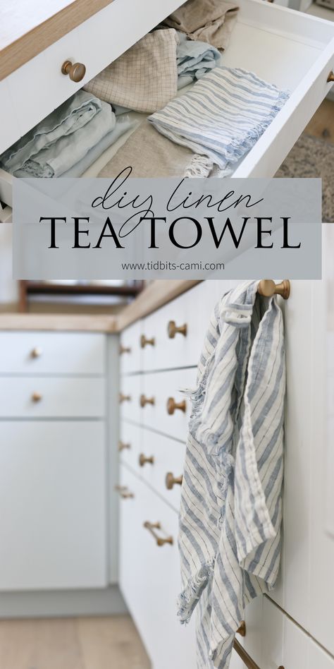 Diy Linen Tea Towels, Linen Projects Ideas, Linen Towels Diy, Sewing Supplies For Beginners, Cotton Sewing Ideas, Handmade Kitchen Towels, Simple Things To Sew, Diy Tea Towels, Sewing Hobbies