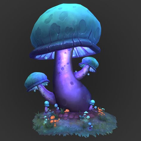 Mushrooms Digital Art, Crystal Drawings, Concept Landscape, Mushroom Tree, Mushroom Lamps, Fantasy Scenery, Purple Mushroom, Fantasy Nature, Magical Mushroom