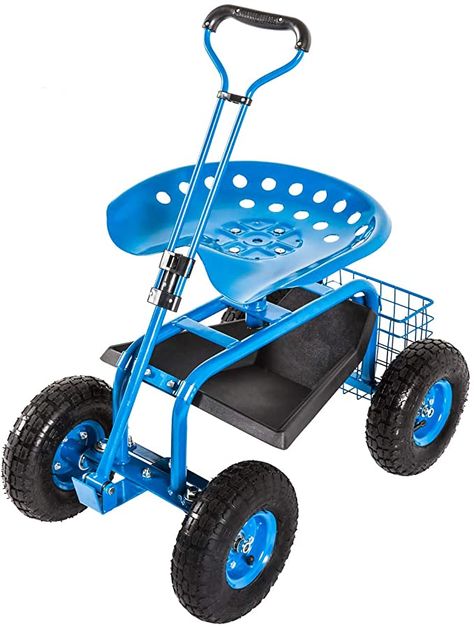 Amazon.com: kinbor Garden Cart Rolling Work Seat with Tool Tray Outdoor Utility Lawn Patio Yard Wagon Scooter for Planting with Adjustable Handle 360 Degree Swivel Seat, Blue : Patio, Lawn & Garden Yard Wagon, Garden Scooters, Outdoor Wagon, Garden Tools Diy, Garden Cart, Banana Plants, Blue Garden, Home Landscaping, Outdoor Backyard